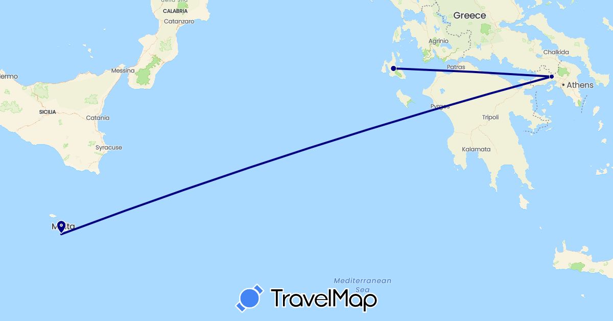 TravelMap itinerary: driving in Greece, Malta (Europe)